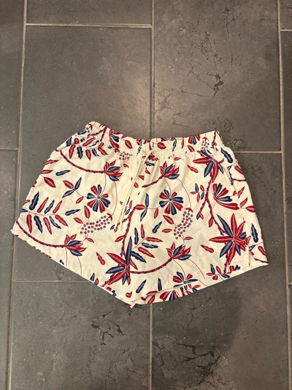 Outdoor Voices Solarcool Athletic Shorts with Red & Blue Floral Print